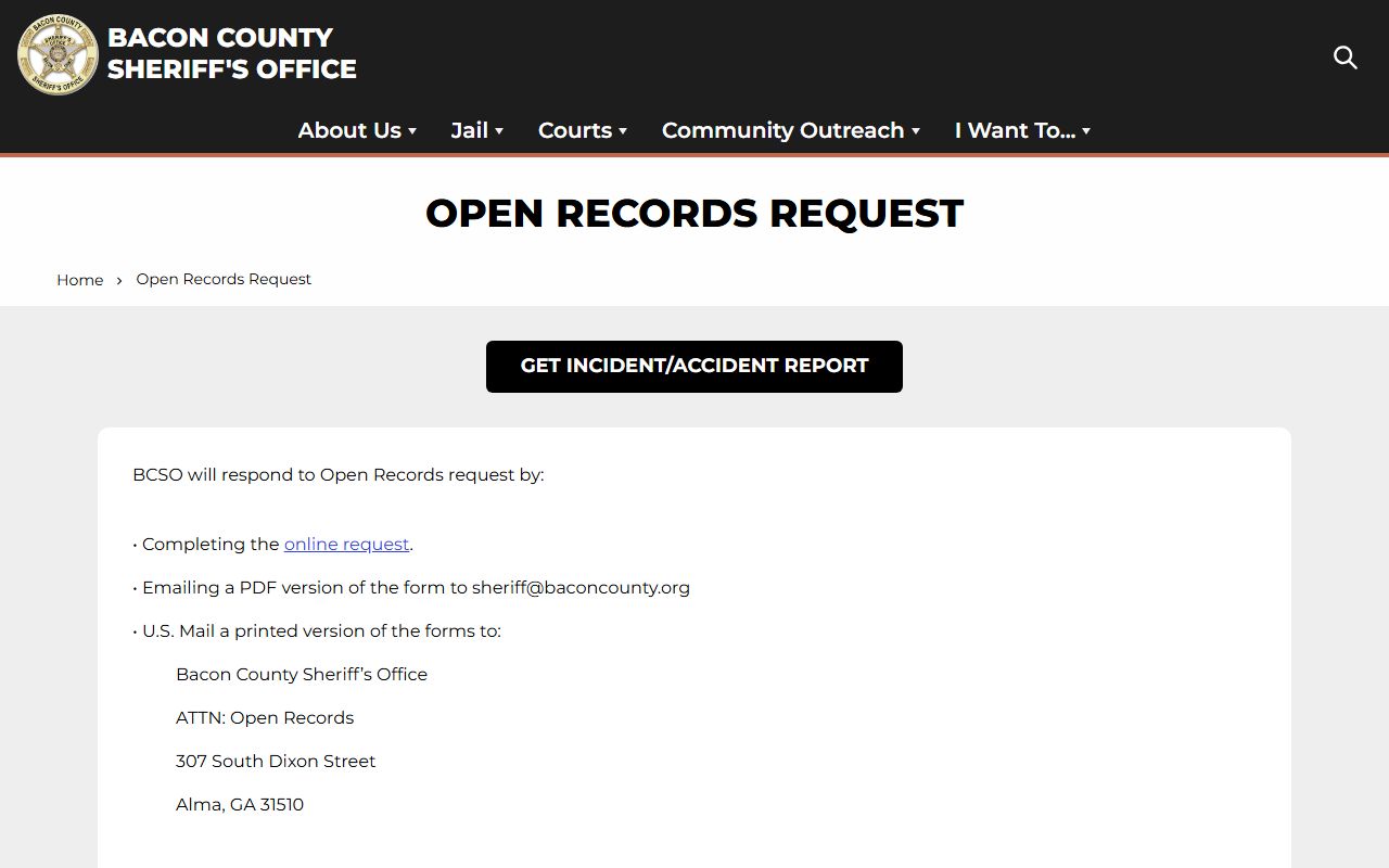 Bacon County inmate records open records request page