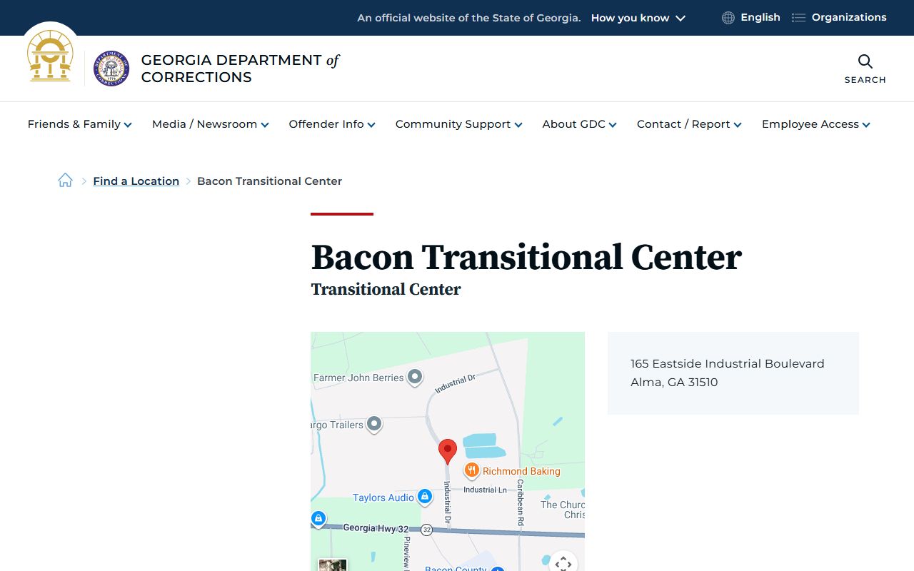 Bacon Transitional Center GDC resident search facility page